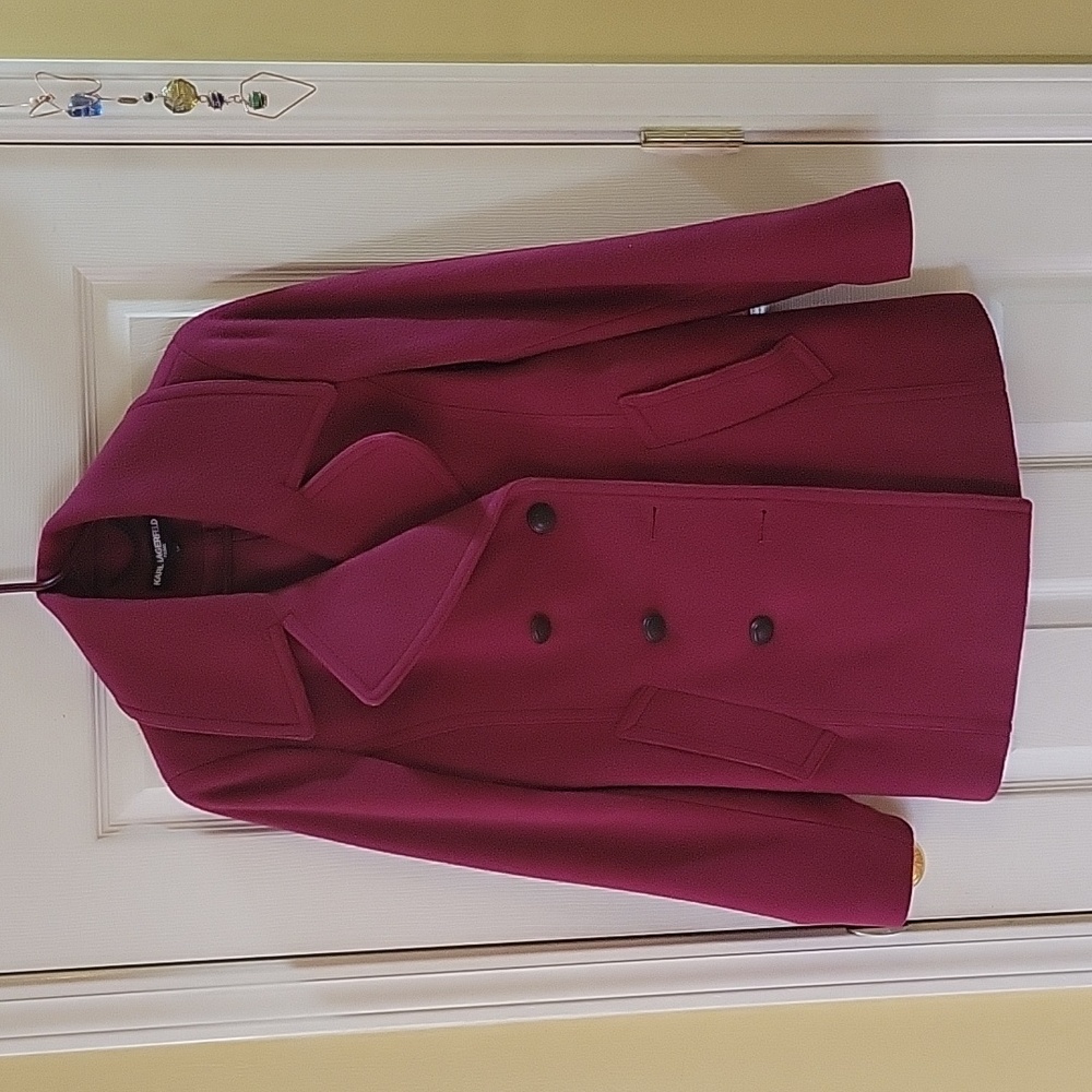 EUC Karl Lagerfeld magenta pea coat size S
